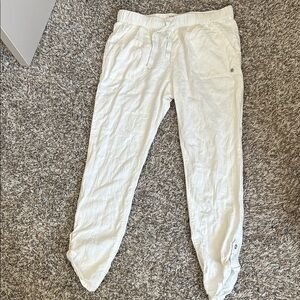 Roxy Cream Elastic Waist Linen Pants.